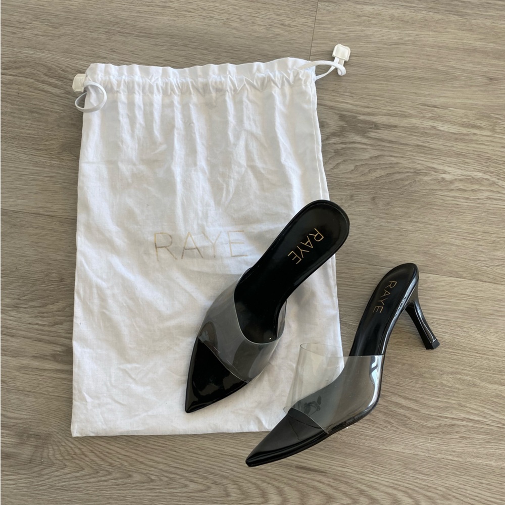 RAYE THE LABEL pointed toe clear kitten mule - size 6 - duster bag - like new